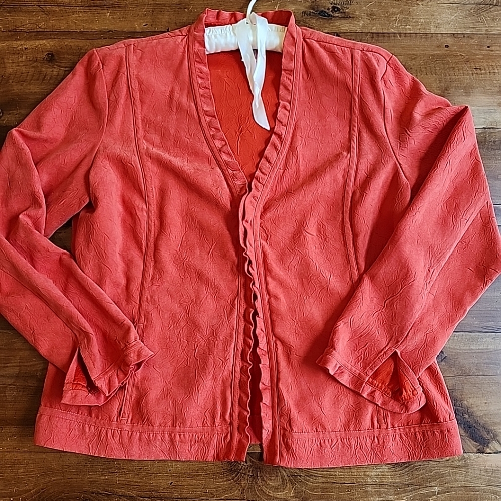 Chico's Bright Orange Lightweight Jacket Large (2) 2 Front Pockets 1 Hook N Eye